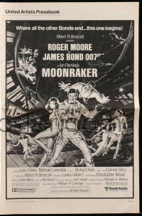 8h653 MOONRAKER pressbook '79 art of Roger Moore as James Bond & sexy space babes by Goozee!