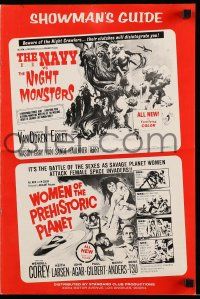 8h670 NAVY VS NIGHT MONSTERS/WOMEN OF PREHISTORIC PLANET pressbook '66 horror/sci-fi double-bill!