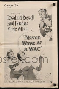 8h672 NEVER WAVE AT A WAC pressbook '53 Paul Douglas, sexy Rosalind Russell & Marie Wilson!