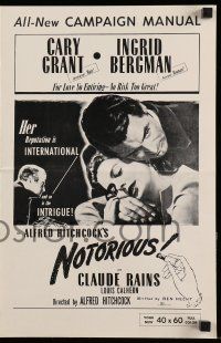 8h679 NOTORIOUS pressbook R54 Cary Grant, Ingrid Bergman, Claude Rains, Alfred Hitchcock classic!