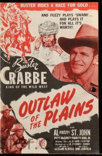 8h695 OUTLAWS OF THE PLAINS pressbook '46 Buster Crabbe rides a race for gold & Fuzzy plays swami!