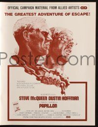 8h699 PAPILLON pressbook '73 great art of prisoners Steve McQueen & Dustin Hoffman by Tom Jung!