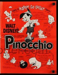 8h712 PINOCCHIO pressbook R1962 Disney classic cartoon about a wooden boy who wants to be real!