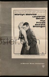 8h719 PRINCE & THE SHOWGIRL pressbook '57 Laurence Olivier & sexy Marilyn Monroe, posters & info!