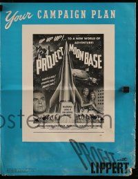 8h723 PROJECT MOONBASE pressbook '53 Robert Heinlein, cool art of rocket ship & wacky astronauts!