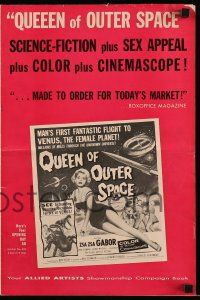 8h729 QUEEN OF OUTER SPACE pressbook '58 artwork of sexy full-length Zsa Zsa Gabor on Venus!