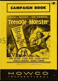 8h813 TEENAGE MONSTER pressbook '57 great art of wacky beast attacking sexy Anne Gwynne in bed!