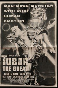 8h829 TOBOR THE GREAT pressbook '54 man-made funky robot w/ every human emotion holding sexy girl!