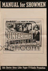 8h840 UNEARTHLY pressbook '57 John Carradine & sexy Sally Todd lured to the house of monsters!
