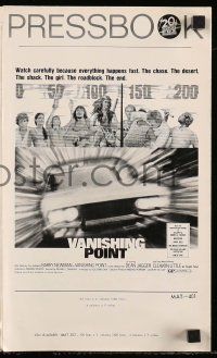 8h843 VANISHING POINT pressbook '71 car chase cult classic, you never had a trip like this before!