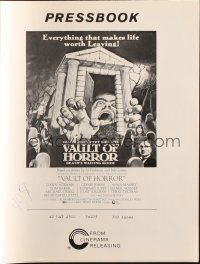 8h844 VAULT OF HORROR pressbook '73 Tales from Crypt sequel, cool art of death's waiting room!