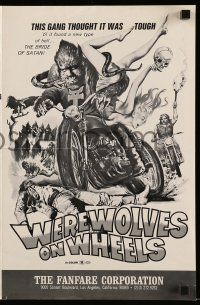 8h862 WEREWOLVES ON WHEELS pressbook '71 great art of wolfman biker on motorcycle by Joseph Smith!