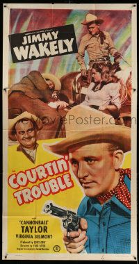 8j300 COURTIN' TROUBLE 3sh '48 singing cowboy Jimmy Wakely with gun, Dub Cannonball Taylor!