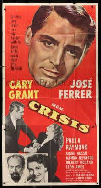 8j302 CRISIS 3sh '50 great huge headshot artwork of Cary Grant, plus Paula Raymond & Jose Ferrer!