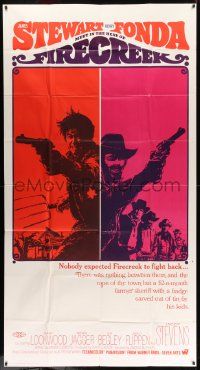 8j316 FIRECREEK 3sh '68 cool split image of cowboys James Stewart & Henry Fonda pointing guns!
