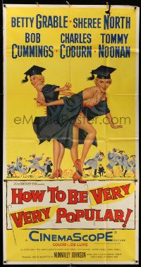 8j340 HOW TO BE VERY, VERY POPULAR 3sh '55 full-length art of sexy Betty Grable & Sheree North!