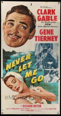 8j403 NEVER LET ME GO 3sh '53 close up art of Clark Gable & beautiful Gene Tierney!
