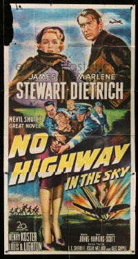 8j406 NO HIGHWAY IN THE SKY 3sh '51 art of James Stewart restrained & with sexy Marlene Dietrich!