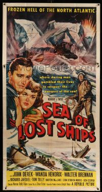8j443 SEA OF LOST SHIPS 3sh '53 John Derek adventures to the frozen Hell of the North Atlantic!
