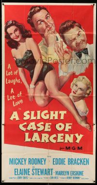 8j451 SLIGHT CASE OF LARCENY 3sh '53 art of Mickey Rooney, Bracken & sexy bad girl Elaine Stewart!
