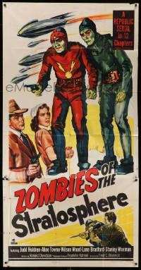 8j509 ZOMBIES OF THE STRATOSPHERE 3sh '52 cool art of aliens with guns including Leonard Nimoy!
