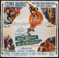 8j209 FIVE WEEKS IN A BALLOON 6sh '62 Jules Verne, Red Buttons, Fabian, Barbara Eden, climb aboard