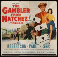 8j211 GAMBLER FROM NATCHEZ 6sh '54 Dale Robertson, Debra Paget, cool riverboat gambling art!