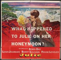 8j218 JULIE 6sh '56 cool art, what happened to Doris Day on her honeymoon with Louis Jourdan?