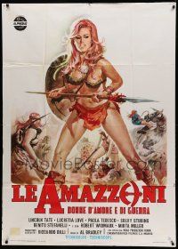 8j535 BATTLE OF THE AMAZONS Italian 1p '73 art of sexy barely-dressed warrior Lucretia Love!