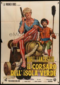 8j599 CRIMSON PIRATE Italian 1p R70s different art of Burt Lancaster & Nick Cravat with cannon!