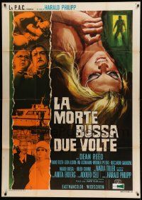 8j610 DEATH KNOCKS TWICE Italian 1p '69 Italian/German murder mystery, artwork of victim!