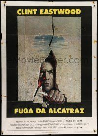 8j637 ESCAPE FROM ALCATRAZ Italian 1p '79 cool artwork of Clint Eastwood busting out by Lettick!