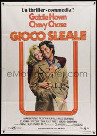 8j662 FOUL PLAY Italian 1p '79 wacky Lettick art of Goldie Hawn & Chevy Chase, screwball comedy!