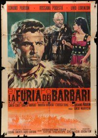 8j665 FURY OF THE PAGANS Italian 1p '62 Nistri art of barbarian Edmund Perdom & Rossana Podesta!