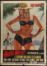 8j698 HELLO GLEN WARD HOUSE DICK Italian 1p '68 Casaro art of Ray Danton w/gun & sexy bikini babe!