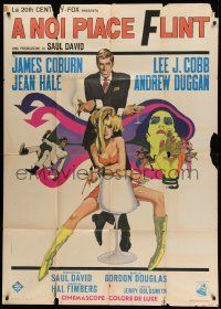 8j726 IN LIKE FLINT Italian 1p '67 art of secret agent James Coburn & sexy Jean Hale by Bob Peak!