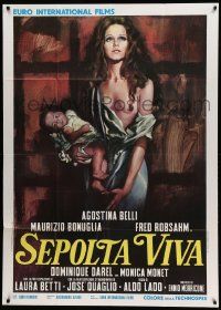 8j881 SEPOLTA VIVA Italian 1p '73 art of sexy half-naked Agostina Belli holding baby!