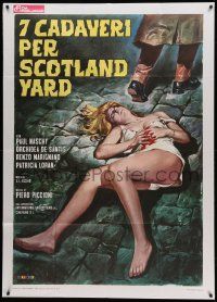 8j885 SEVEN MURDERS FOR SCOTLAND YARD Italian 1p '71 art of half-naked murder vitcim by Casaro!