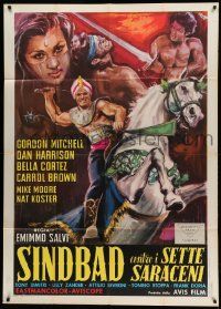 8j891 SINBAD AGAINST THE 7 SARACENS Italian 1p '64 DeAmicis art of Gordon Mitchell on horse!