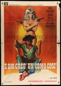 8j892 SINGER NOT THE SONG Italian 1p R70s art of Dirk Bogarde & naked Mylene Demongeot with guns!