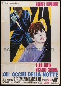8j967 WAIT UNTIL DARK Italian 1p '68 different art of blind Audrey Hepburn terrorized by Arkin!