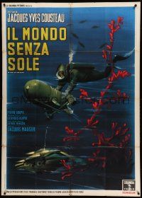 8j991 WORLD WITHOUT SUN Italian 1p '64 Le Monde sans Soleil, Jacques Cousteau, scuba diving art!