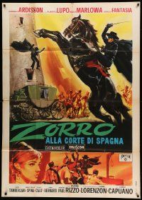 8j998 ZORRO IN THE COURT OF SPAIN Italian 1p '62 action art of masked hero on rearing horse!