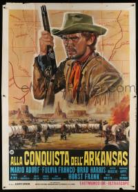 8j038 CONQUERORS OF ARKANSAS Italian 2p '65 cool spaghetti western artwork of Brad Harris!