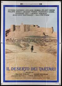 8j050 DESERT OF THE TARTARS Italian 2p '76 cool far shot of soldier riding away from fortress!