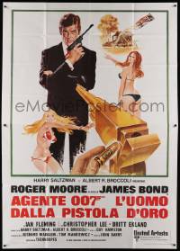 8j118 MAN WITH THE GOLDEN GUN Italian 2p R70s McGinnis art of Moore as James Bond & sexy girls!