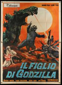 8j158 SON OF GODZILLA Italian 2p '69 Kaijuto no Kessen: Gojira no Musuko, battling monsters art!