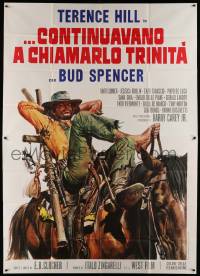 8j179 TRINITY IS STILL MY NAME Italian 2p '72 cool spaghetti western art of Terence Hill on horse!