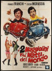 8j181 TWO MADDEST LOVE BUGS IN THE WORLD Italian 2p '70 wacky art of Franco & Ciccio in VW Bugs!