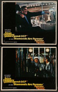 8k874 DIAMONDS ARE FOREVER 2 LCs '71 Connery as James Bond w/ gun and attacked from behind!